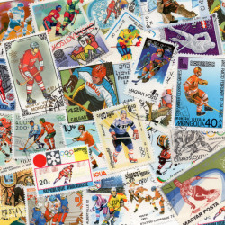 Hockey sur glace 25 timbres thématiques tous différents.