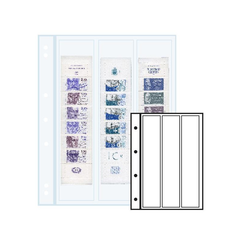 Recharges Initia transparentes à 3 bandes pour carnets de timbres.