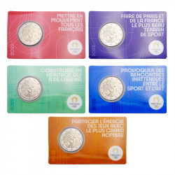Série de 5 coincards 2 euros BU 2022 France J. O. de Paris 2024.