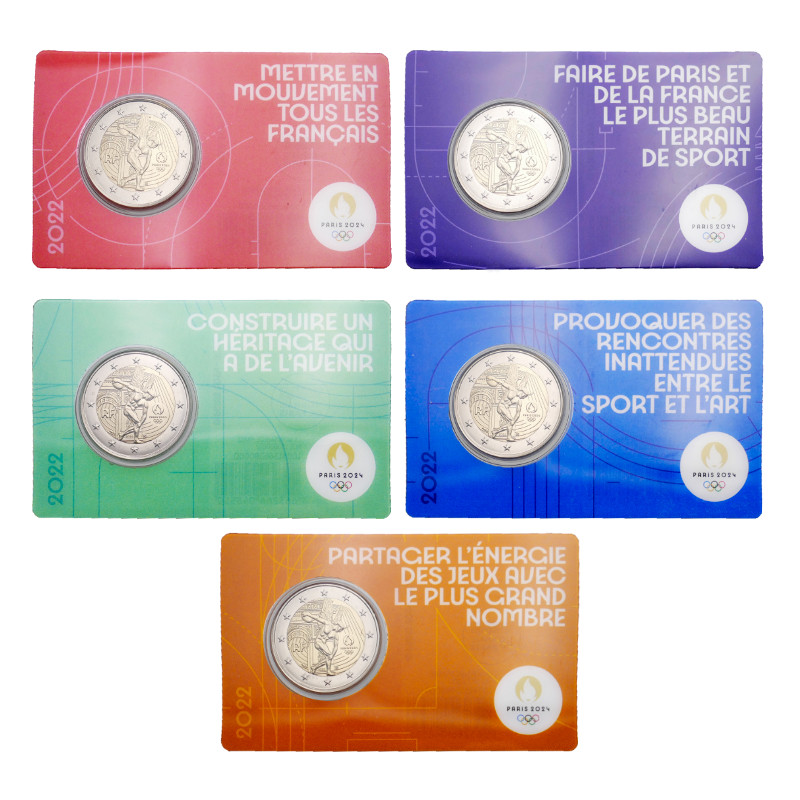 Srie de 5 coincards 2 euros BU 2022 France JO de Paris 2024. - Philantologie Srie de 5 coincards 2 euros BU 2022 France JO de Paris 2024. - Philantologie