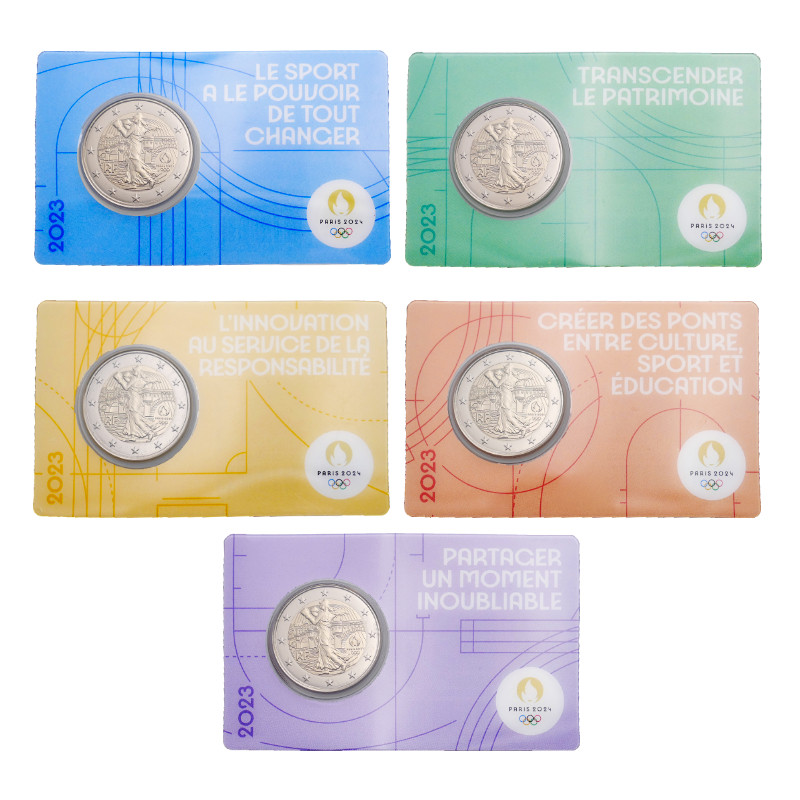 Série de 5 coincards 2 euros BU 2023 France J.O. de Paris 2024. -  Philantologie