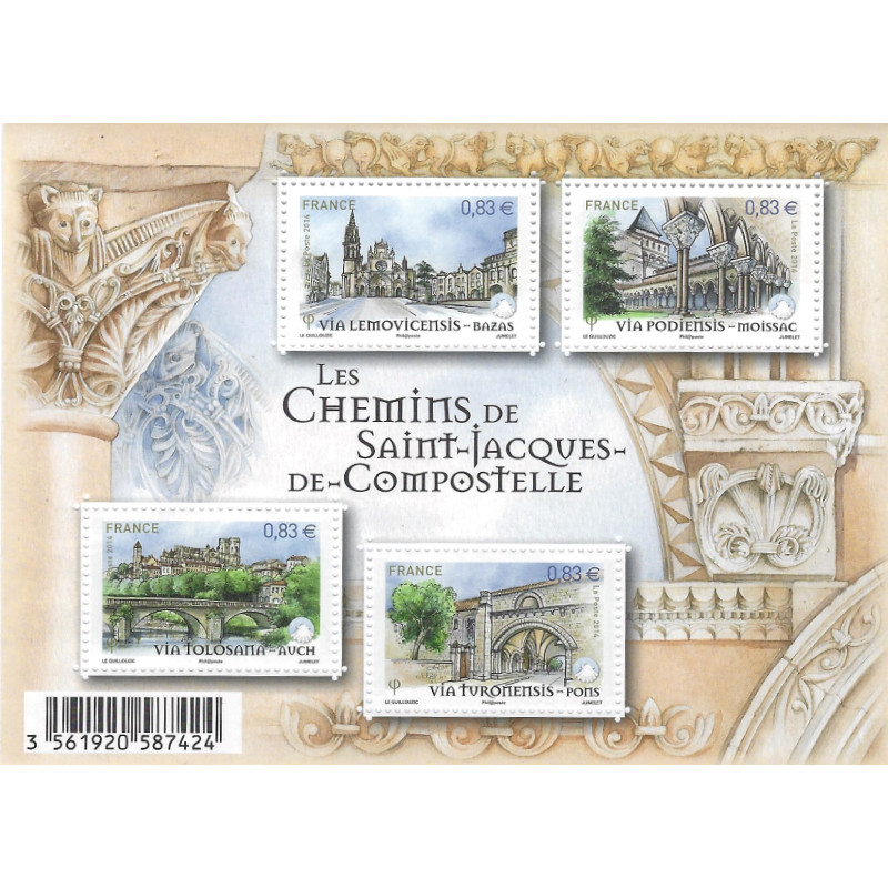 Feuillet de 4 timbres Les chemins de Saint-Jacques-de-Compostelle F4838 neuf**.