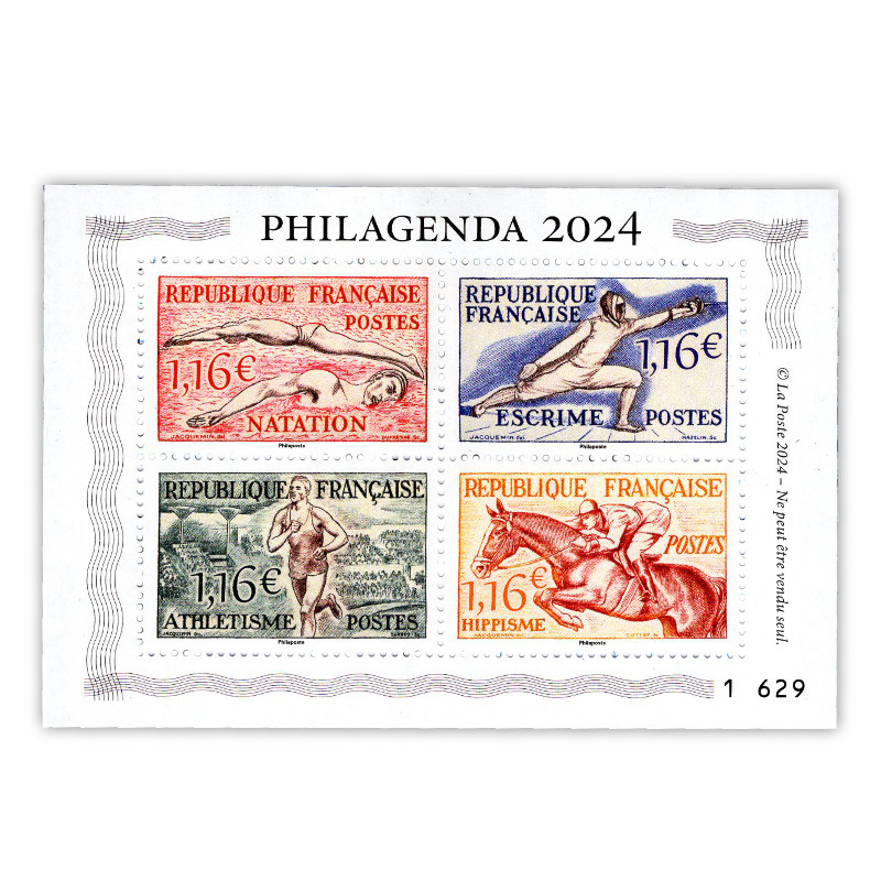 Philagenda 2024 avec bloc de 4 timbres Sport neuf**. - Philantologie