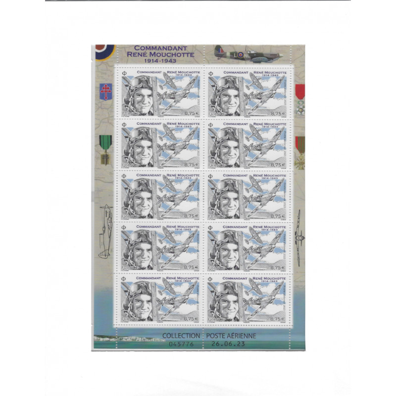 Feuillet de 10 timbres poste aérienne Commandant René Mouchotte neuf**.