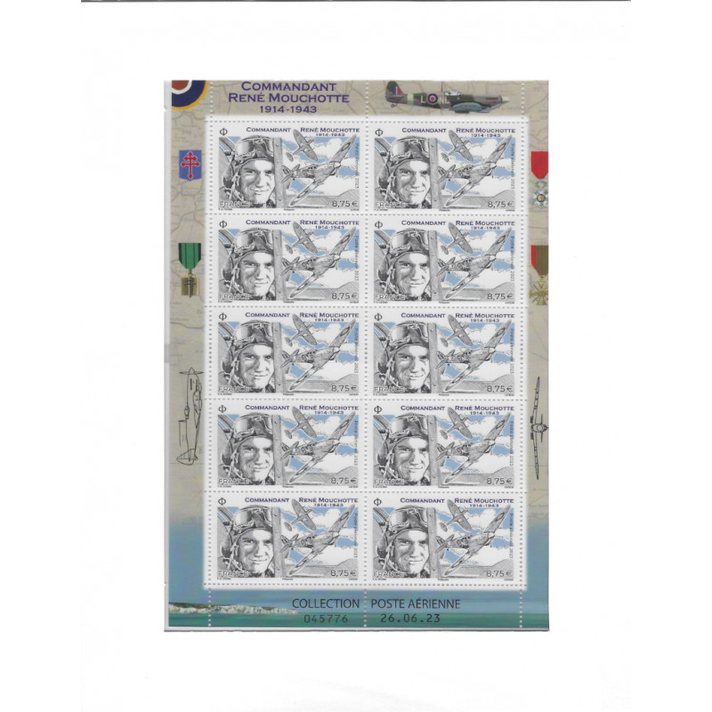 Feuillet de 10 timbres poste aérienne René Mouchotte N°F95a  neuf**.