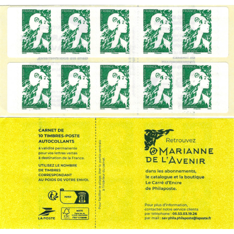 Carnet de 10 timbres Marianne de l'avenir - 2023.