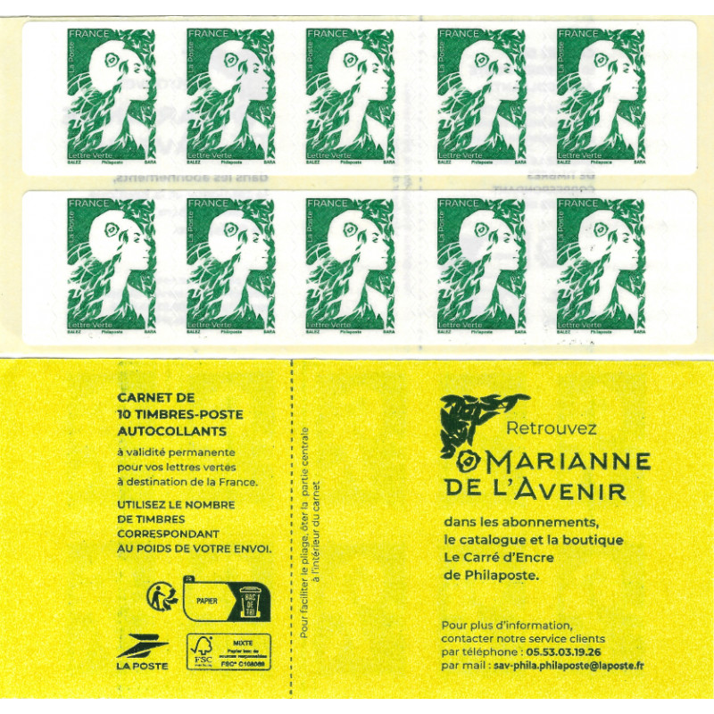 Carnet de 10 timbres Marianne de l'avenir - SAGEM 2023.