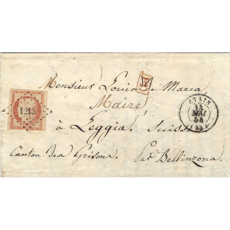 Cérès N°5 oblitéré PC 1213 sur lettre pour Leggia 1854. R