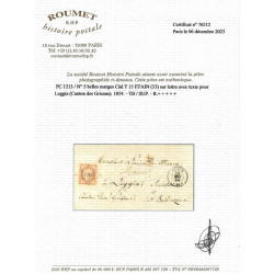Cérès N°5 oblitéré PC 1213 sur lettre pour Leggia 1854. R