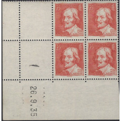 Jacques Callot timbre de France N°306 bloc coin daté neuf**.