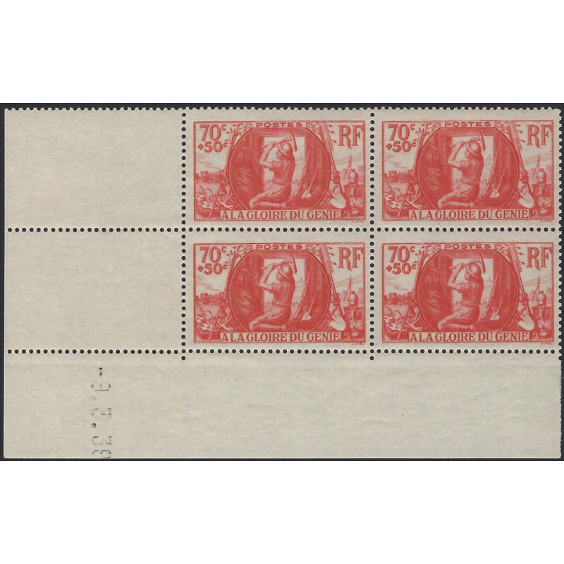 Génie militaire timbre de France N°423 bloc coin daté neuf**.