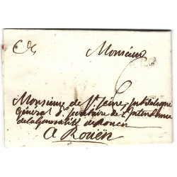 Timbre noir S. LO (Saint-Lô) sur lettre pour Rouen 1771.