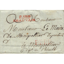 Marque postale P.58.P. BEAUVAIS rouge sur lettre P.P.P.P. pour Montpellier 1808.