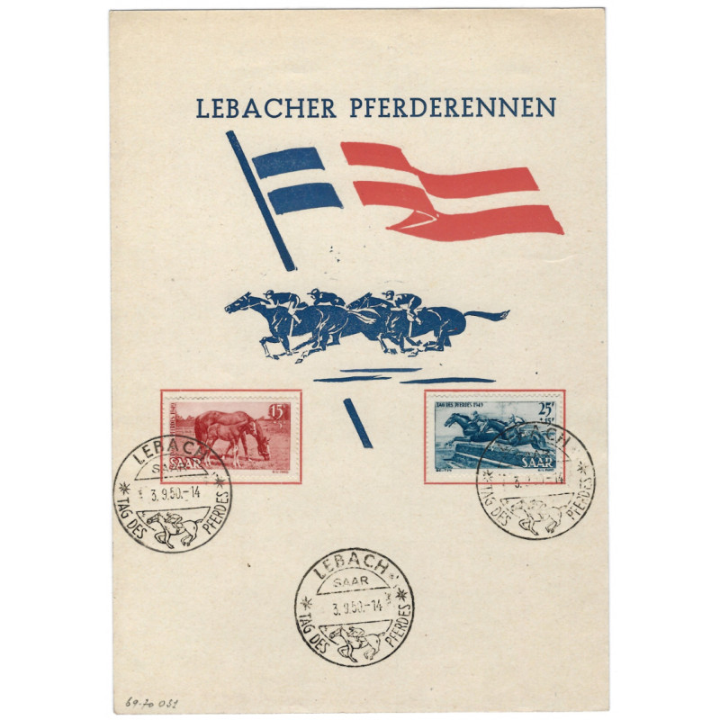Sarre Journée du cheval timbres N°253-254 sur commémoratif 1950.