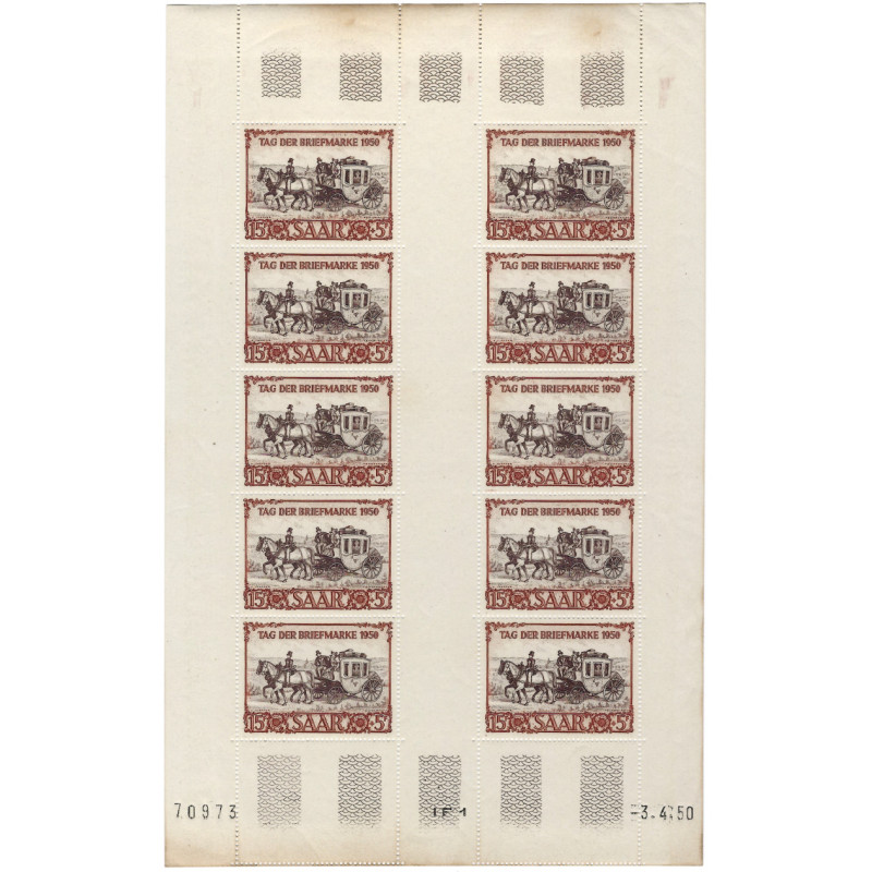 Sarre Journée du timbre N°270 feuillet de 10 neuf**.