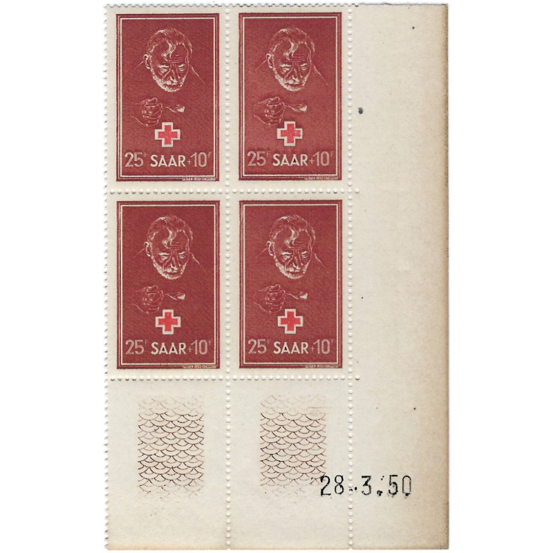 Sarre Croix-Rouge timbre N°271 bloc de 4 coin daté neuf**.