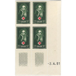 Sarre Croix-Rouge timbre N°292 bloc de 4 coin daté neuf**.