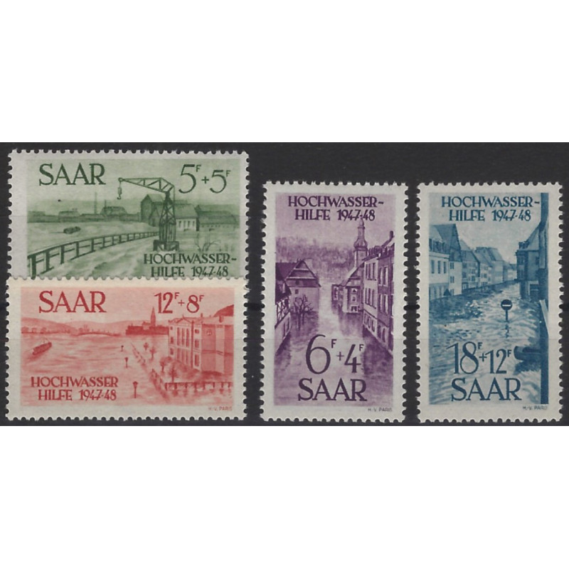 Sarre Inondations timbres N°244-247 série neuf**.