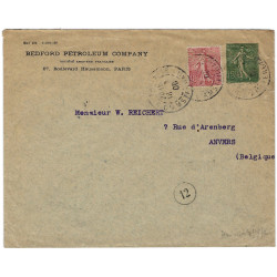 Enveloppe TSC 15c. Semeuse lignée "Bedford Petroleum Company" 1906, R.