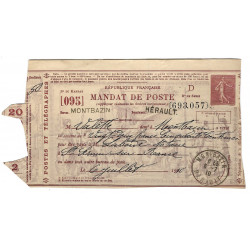 Mandat poste Semeuse lignée brune 1910.