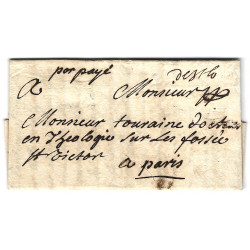 Marque manuscrite "por payé" sur lettre de St Lo datée de 1725.