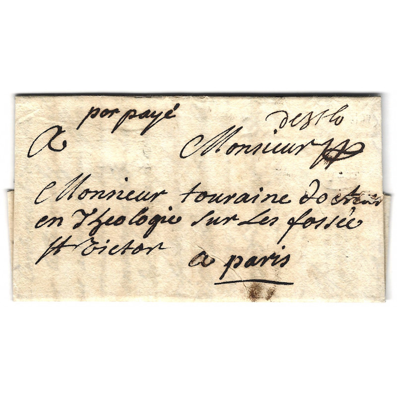 Marque manuscrite "por payé" sur lettre de St Lo datée de 1725.