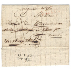 Marque manuscrite "acquitté à St Lo" sur lettre de Bayeux 1821.