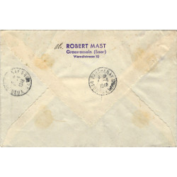 Sarre timbres poste aérienne N°9-11 oblitérés sur lettre recommandée pour France.