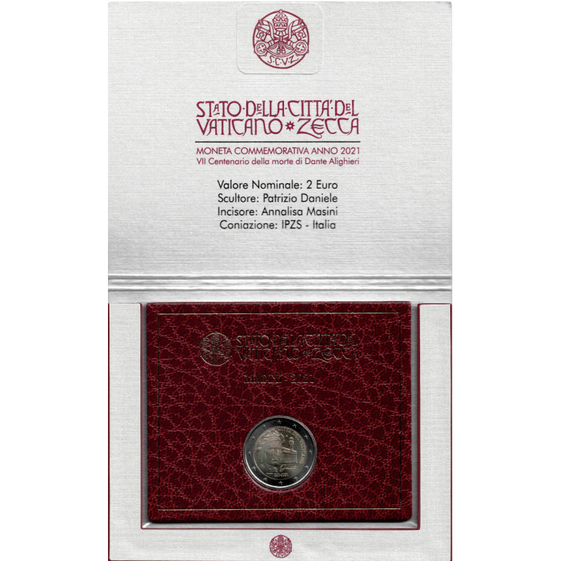 2 euros commémorative Vatican 2021 - Dante Alighieri en coffret BU.