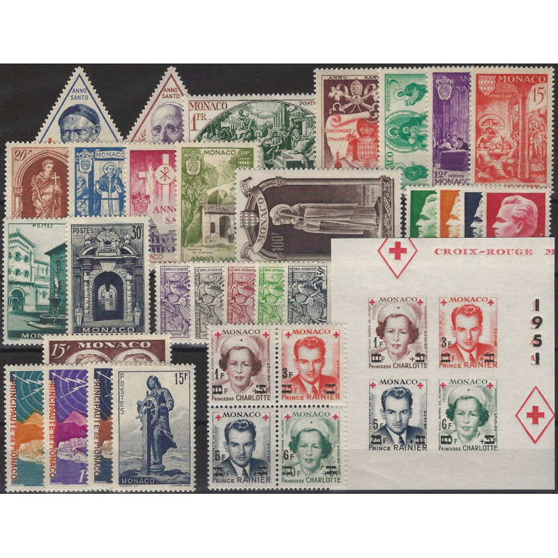 Monaco timbres d'année 1951 complète N°351-382B neuf**.