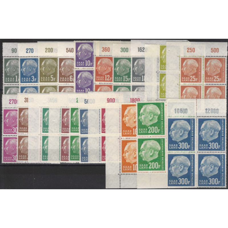 Sarre Président Heuss timbres N°391-410 série en bloc de 4 neuf**.