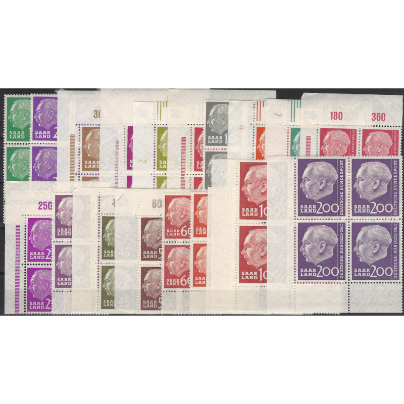 Sarre Président Heuss timbres N°362-381 série en bloc de 4 neuf**.