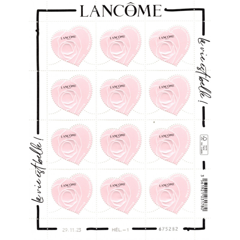 Feuillet de 12 timbres Cœur Lancôme Lettre verte 100gr neuf**.