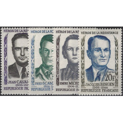 Héros de la Résistance timbres de France N°1157-1160 série neuf**.