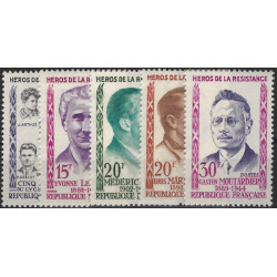 Héros de la Résistance timbres de France N°1198-1202 série neuf**.