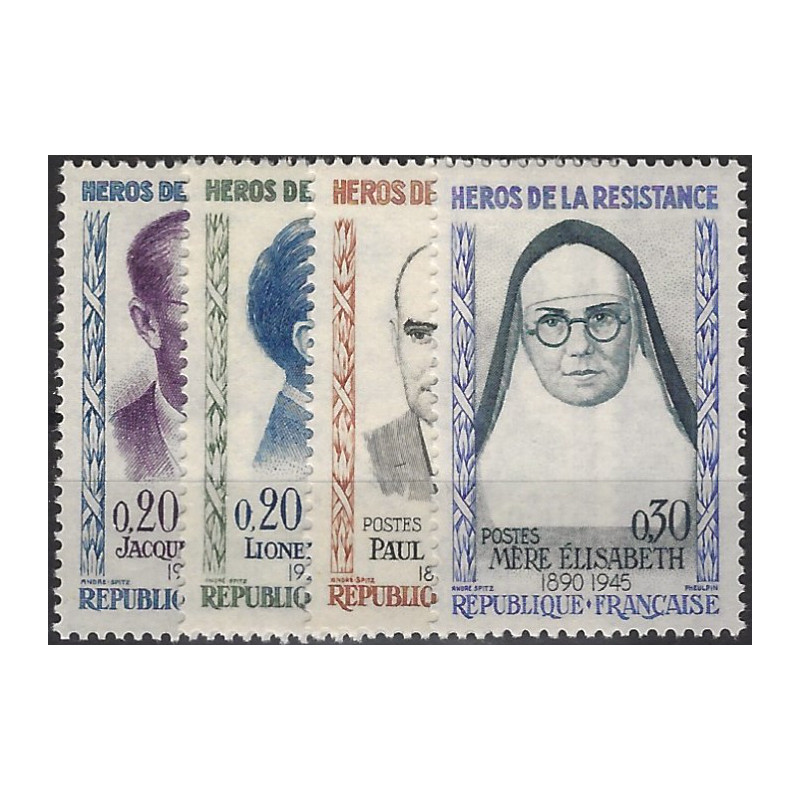 Héros de la Résistance timbres de France N°1288-1291 série neuf**.
