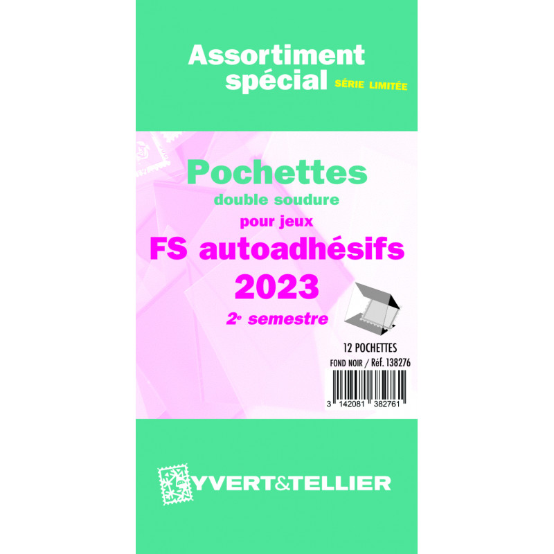 Assortiment de pochettes pour jeux timbres autoadhésifs FO/FS 2023 deuxième semestre.