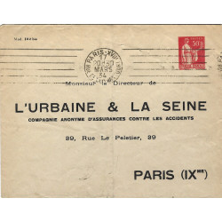 Enveloppe TSC 50c Paix "L'Urbaine et la Seine" 1934.