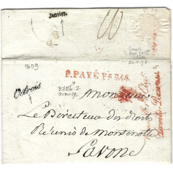 MP franchise Conseillier d'Etat Droit réunis sur lettre de Paris 1809.