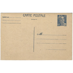 Carte postale Gandon 12f. outremer repiqué Expo philatélique St. Etienne 1950.