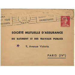 Enveloppe TSC 15fr Muller "Mutuelle D'assurance" oblitéré 1956, R.