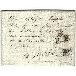 MP PP bonnet phrygien sur lettre d'Arras pour Paris, 1796. R