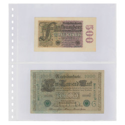 Feuilles transparentes Lindner à 2 poches pour billets de banque. (850)