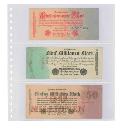 Feuilles transparentes Lindner à 3 poches pour billets de banque. (851)