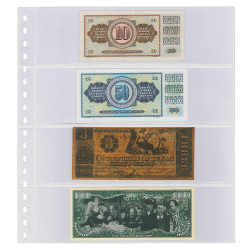 Feuilles transparentes Lindner à 4 poches pour billets de banque. (852)