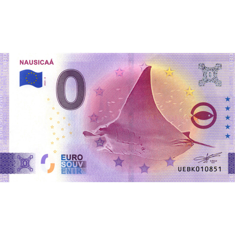 Billet Euro Souvenir 0 € – Nausicaá – Raie Manta – Boulogne-sur-Mer – 2023.