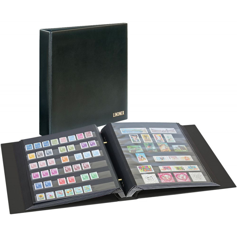 Album Lindner à 2 vis pour timbres-poste avec 10 feuilles mobiles.