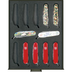 Vitrine pour présenter 12 couteaux Suisse Victorinox 91mm.