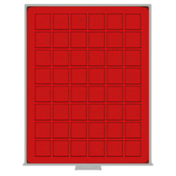 Box velours rouge vif pour 48 plaques de muselets de champagne.