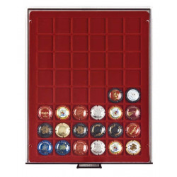 Box velours bordeaux pour 48 plaques de muselets de champagne.